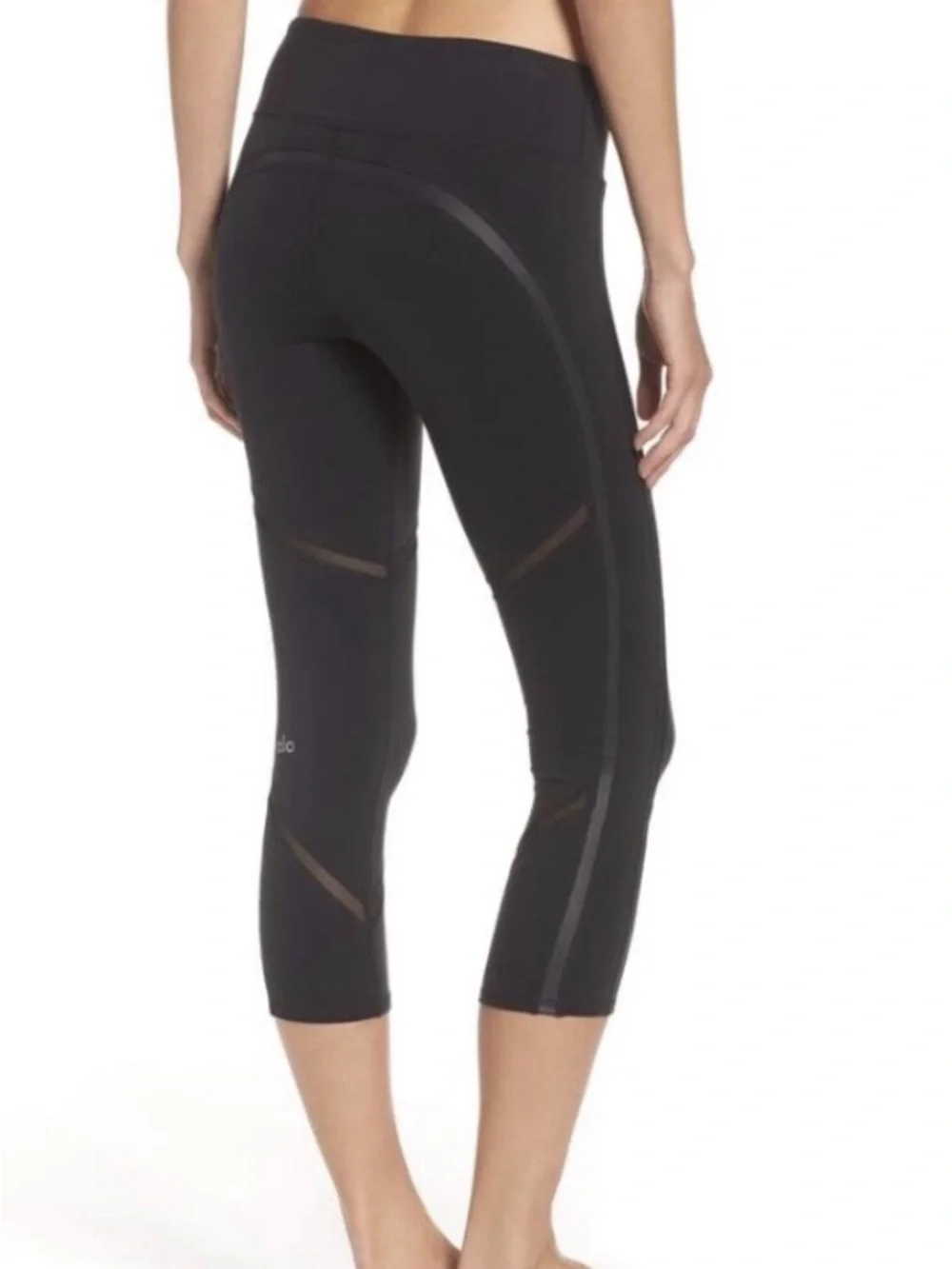 ALO Yoga Continuity Capri Black Mesh Crop Leggings High-Waisted Sheer Panels